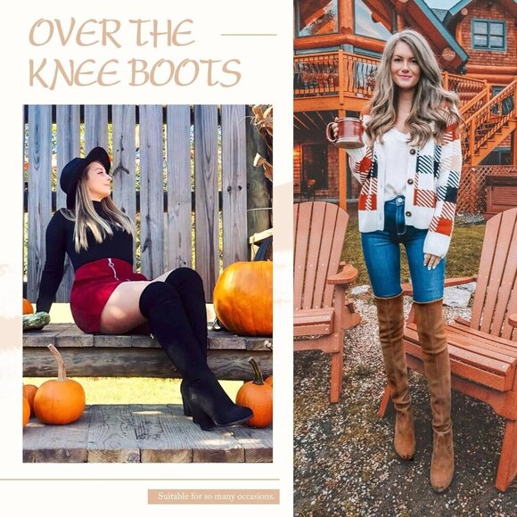 Women's Black-imitation Grain Suede Thigh High Over The Knee Rounded Toe Boot - Picture 2 of 6